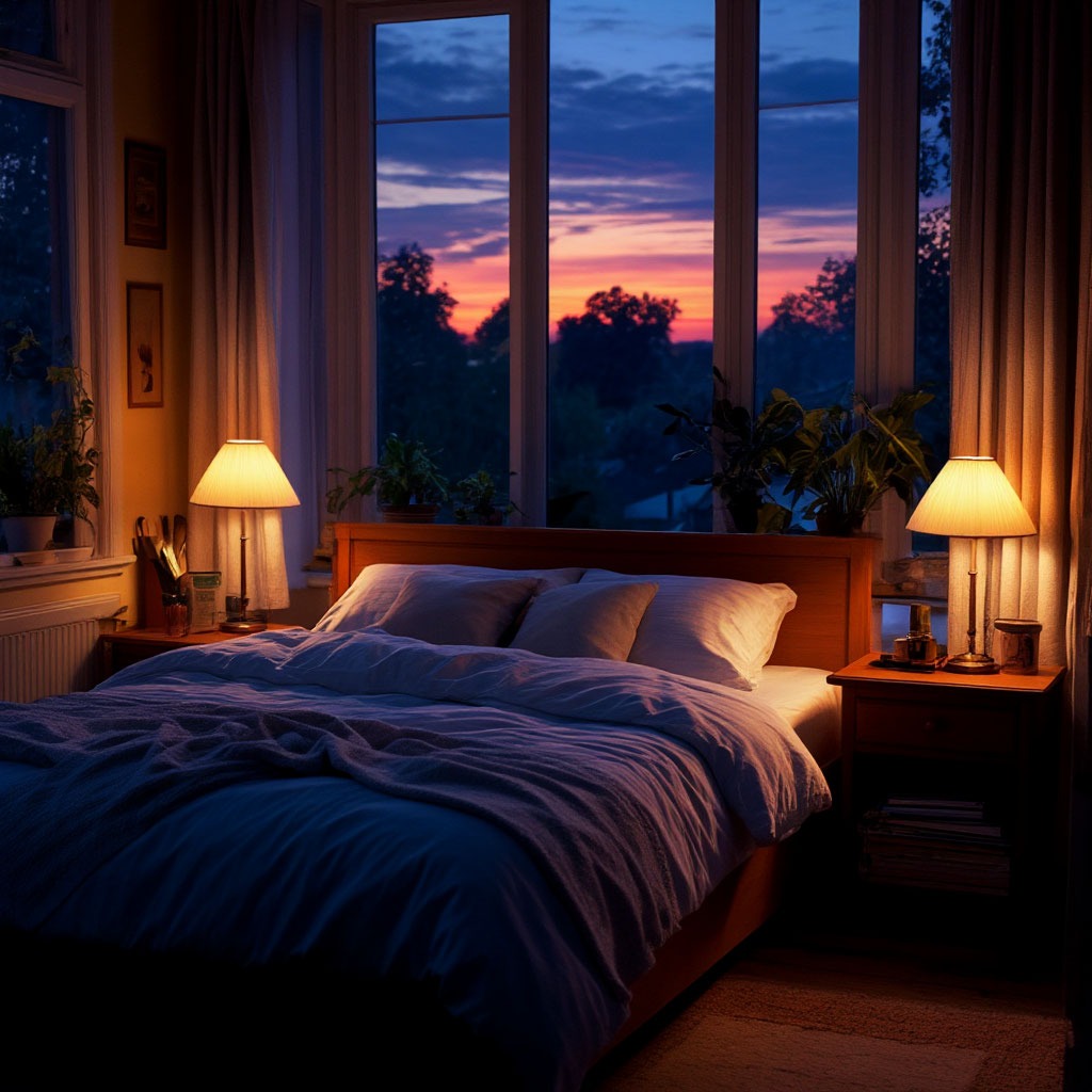 Evening scene illustrating how late-day habits may shape next-day appetite and choices