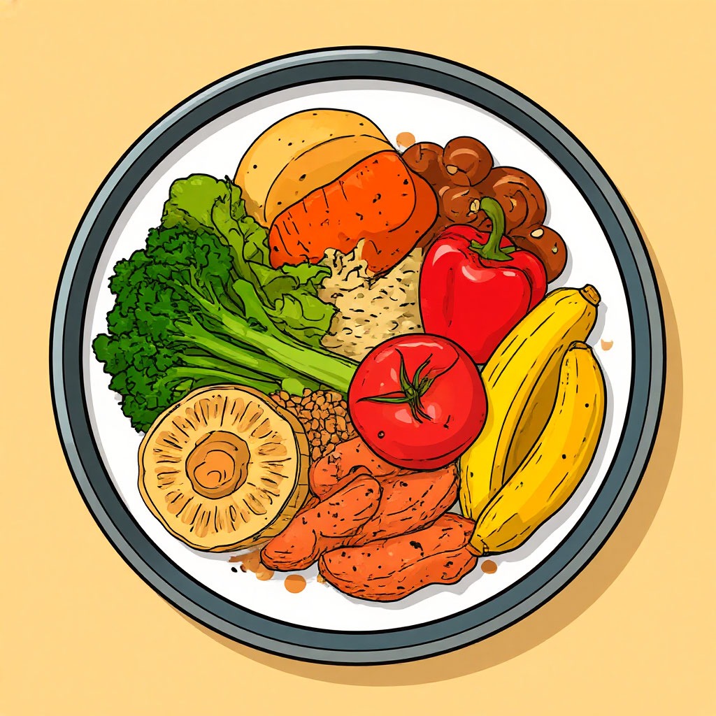 Simple balanced meal illustration representing low-friction everyday food habits